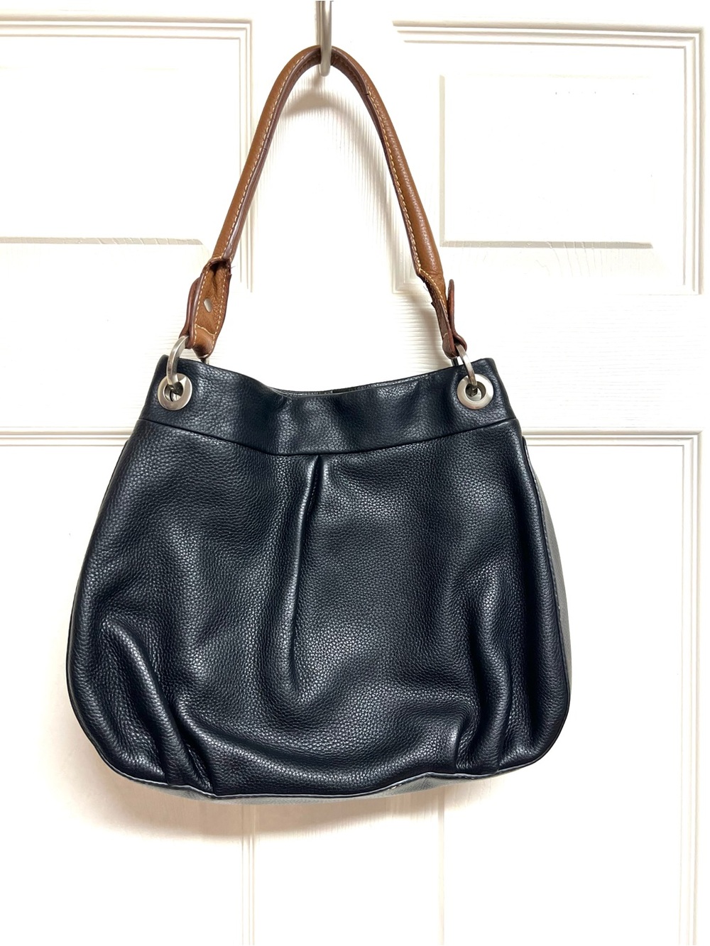 Coldwater Creek Black Pebbled Leather Hobo Shoulder Bag